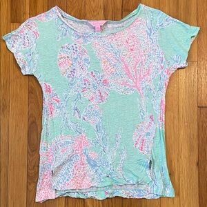 Lilly Pulitzer Mikela Linen T-Shirt Minty Fresh Fansea Size XXS